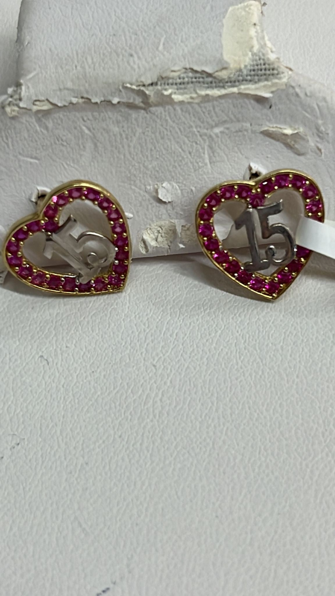 INF Earrings 101616 10K 1.9g Quince Heart Yellow White Gold Red Cubic Zirconia