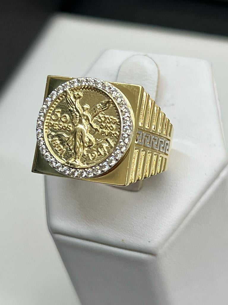INF Ring 14K 7g SZ 10 C112346319 SH Yellow White Gold Squared Centenario Versace Replica White Cubic Zirconia SKU 102017